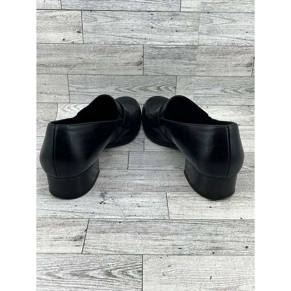 Paul Green Handmade Leather Penny‎ Loafers Black Block Heel 8.5 US